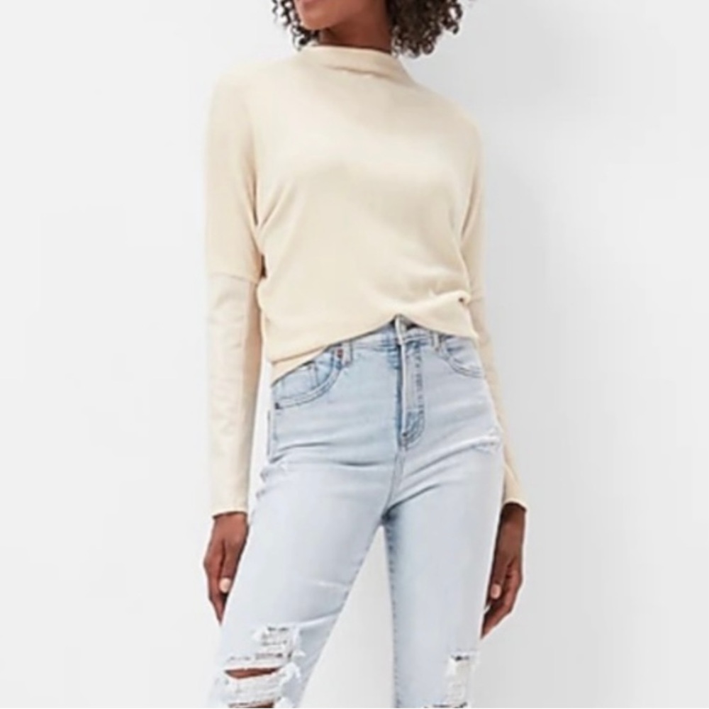 Express Off-White Sweater with Faux Leather Sleeves
